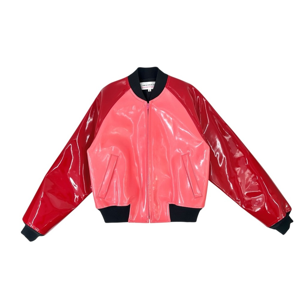 Comme Des Garcons Girl Red & Pink Enamel PVC Faux Patent Leather Bomber Jacket - Picture 6 of 14